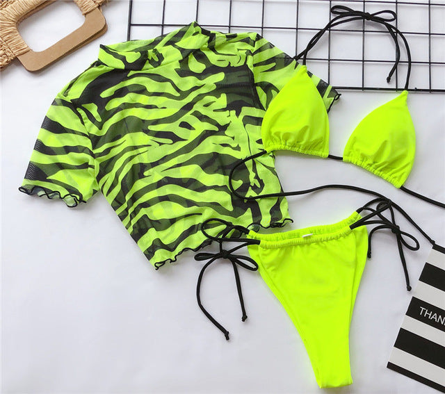 Zebra Stripe 3-Piece Bikini Tankini